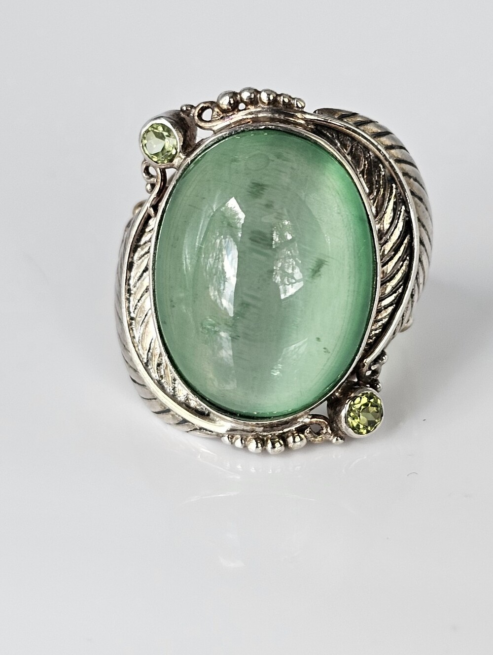Unique Prehnite & Peridot Sterling Silver Ring Sz 7! Price Firm